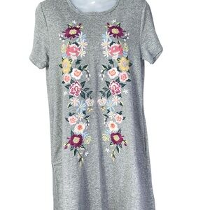 Umgee Gray Floral Embroidered Dress small